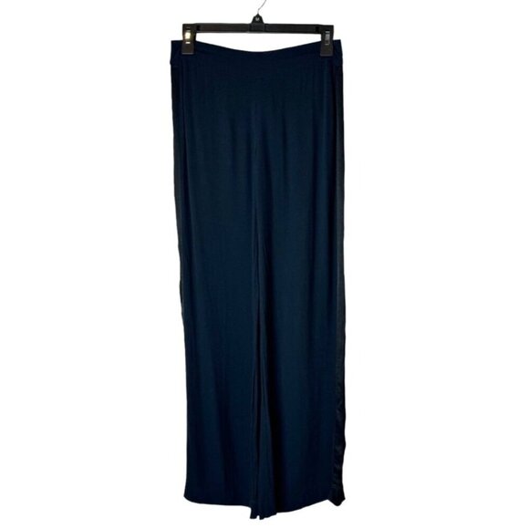 Free People Pants Womens 0 Black Rayon Satin Stripe Wide Leg High Rise - Picture 1 of 10